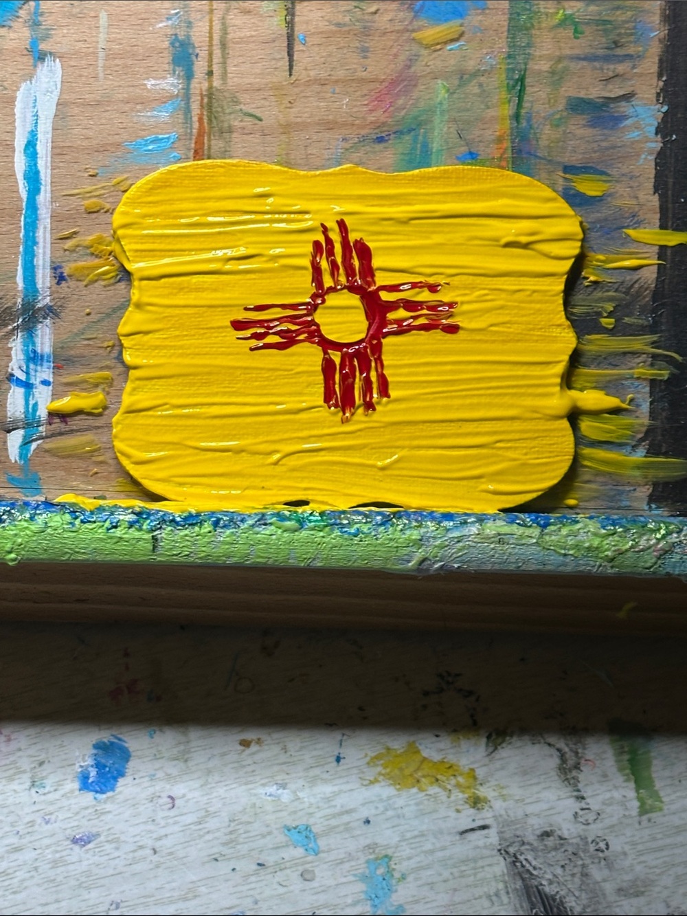 Bold Yellow Handpainted Plaque with Red Sunburst Detail